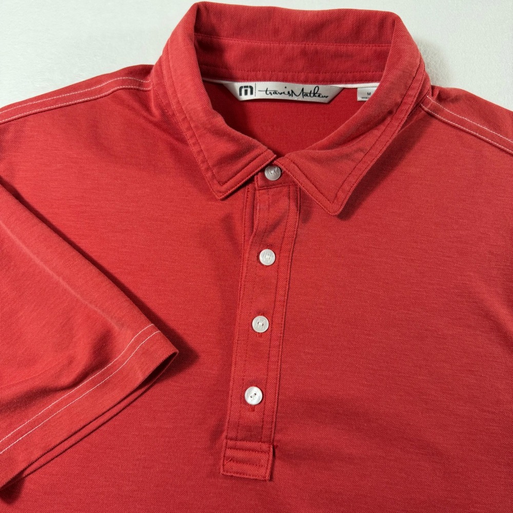 TravisMathew Polo Shirt Mens M Red Golf Pima Cotton Athletic Short Sleeve EUC